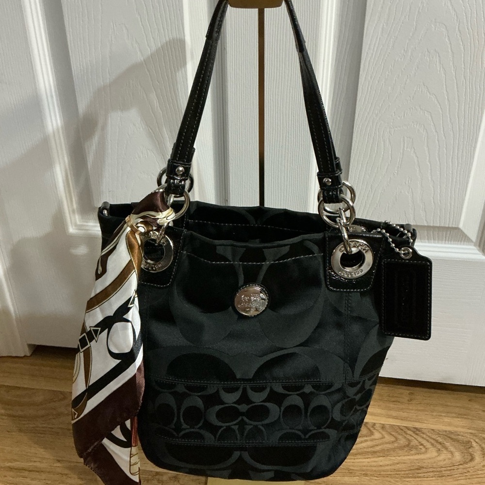 Coach Black Shoulder & Hand Bag with Scarf Detail - Picture 2 of 11